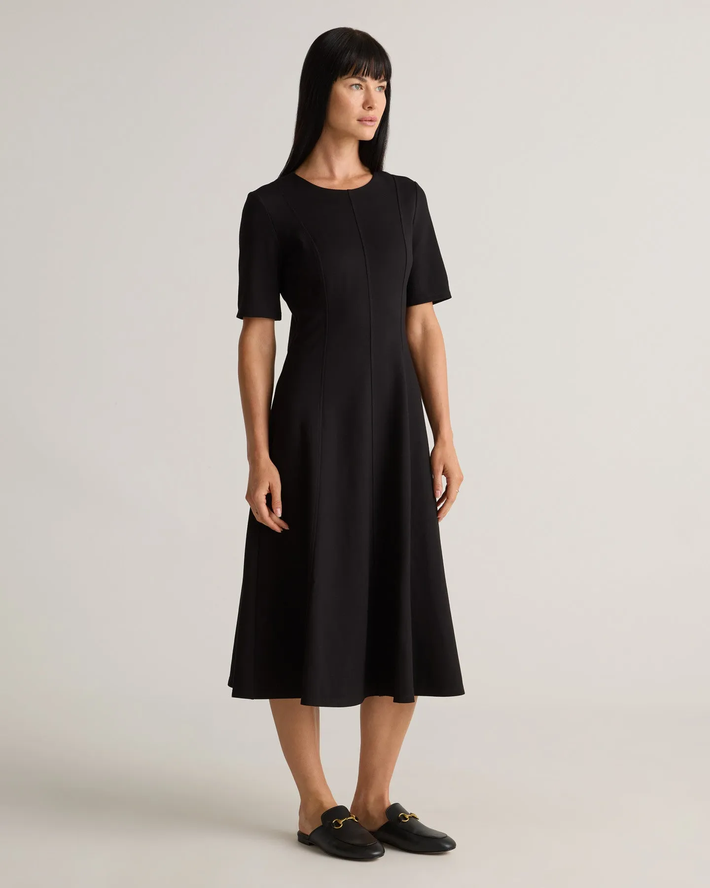 Ultra-Stretch Ponte Short Sleeve Midi Dress