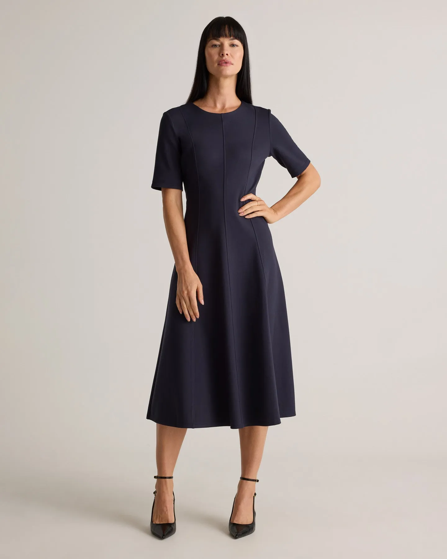 Ultra-Stretch Ponte Short Sleeve Midi Dress