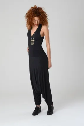 V Neck Dark Grey Harem Jumpsuit