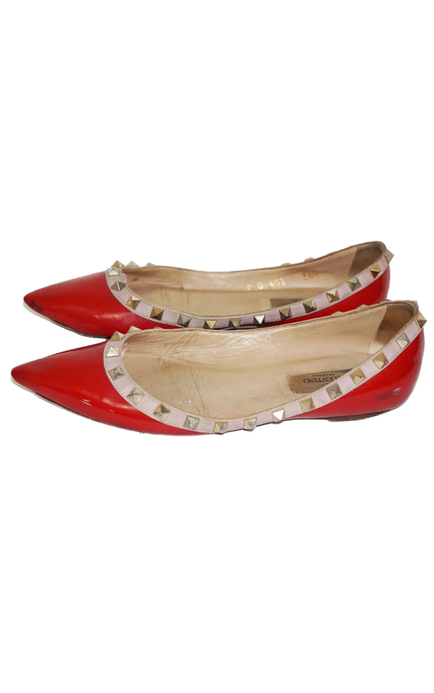 VALENTINO Rockstud Pointy Red Patent Flats