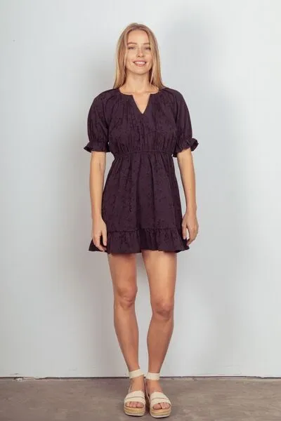 VERY J Floral Textured Woven Ruffled Mini Dress