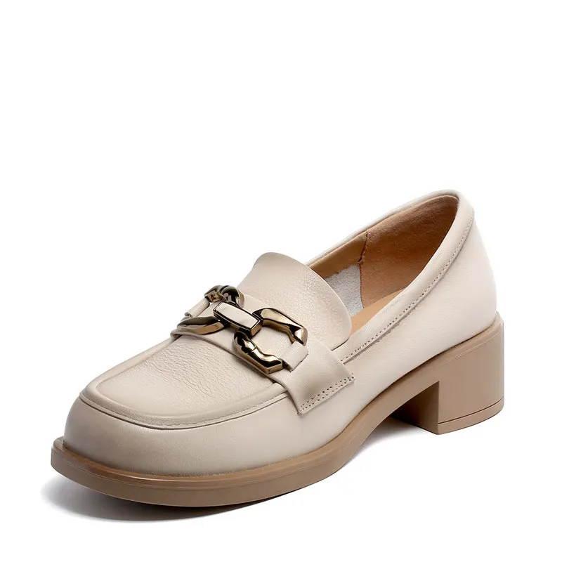 Women Casual Soft Leather Low Block Loafers