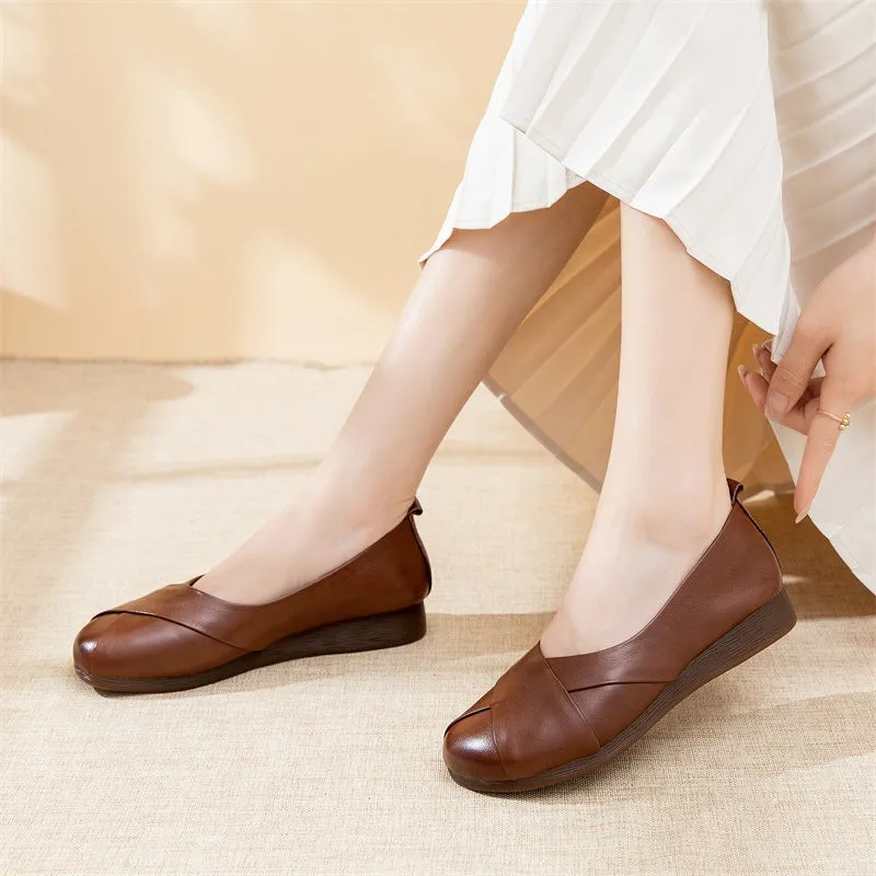 Women's Genuine Leather Flats Retro Walking Loafers