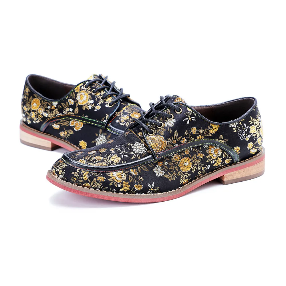 Women's Retro Print Casual Lace Up Flat Shoes