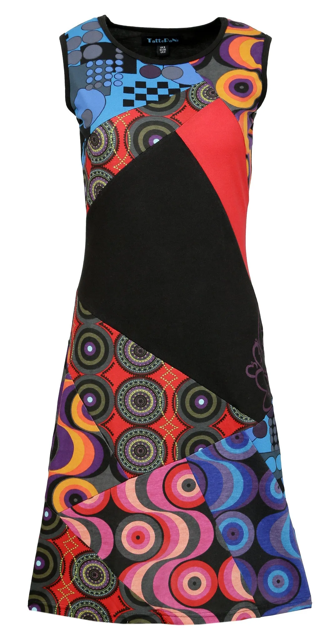 womens-summer-sleeveless-dress-with-colorful-circle-print-and-patch-design