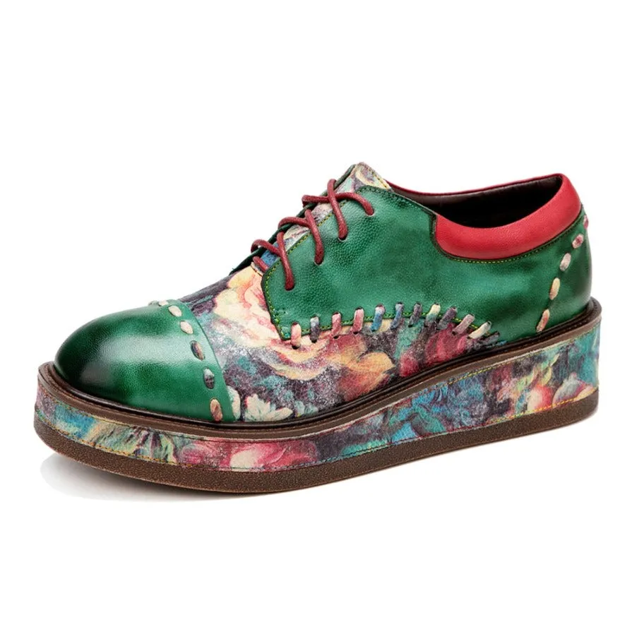 Womens Vintage Comfy Casual Stitching Floral Oxfords Shoes