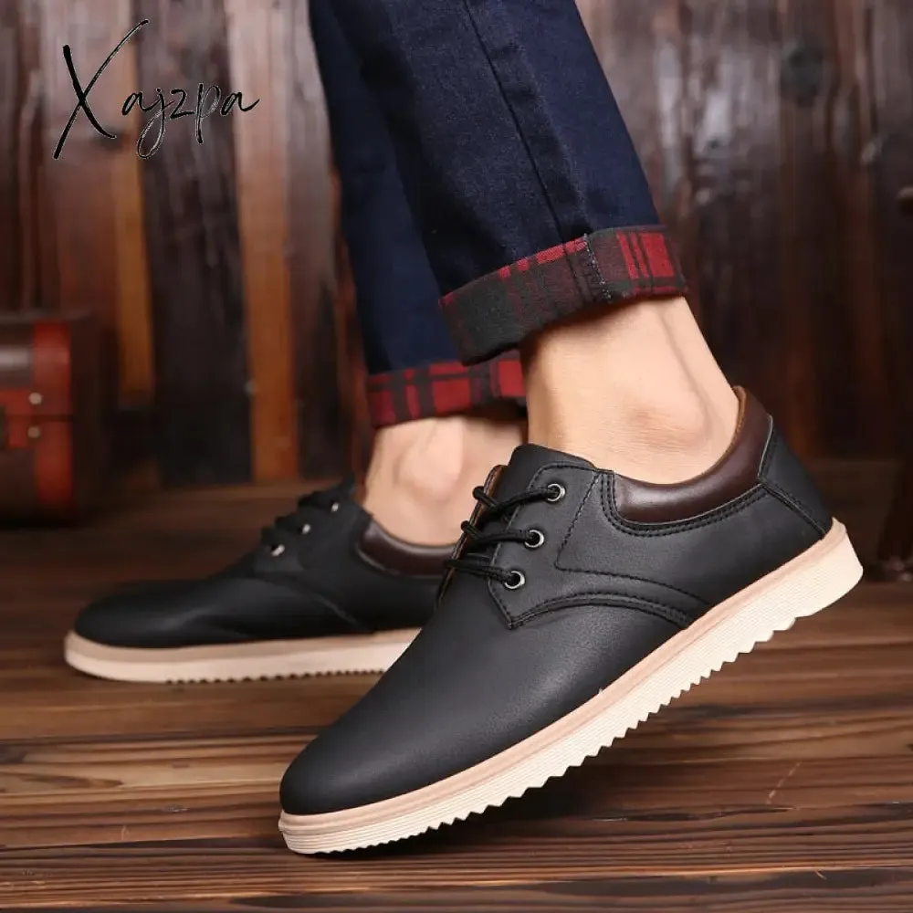 Xajzpa - Men Leather Casual Shoes Men Summer Brand Comfortable Flat Shoes for Men Trendy Sneaker Men Oxfords Shoes